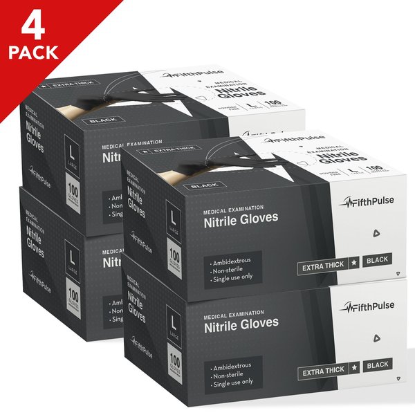 Fifthpulse Nitrile Exam Gloves, 4.5 ml Palm, Nitrile, Powder-Free, L, 400 PK FP-FMN100441-4A